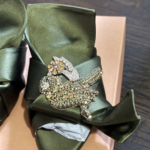 N.21 Raso Knot Flat Embellished Slides In Green Satin - Picture 9 of 16